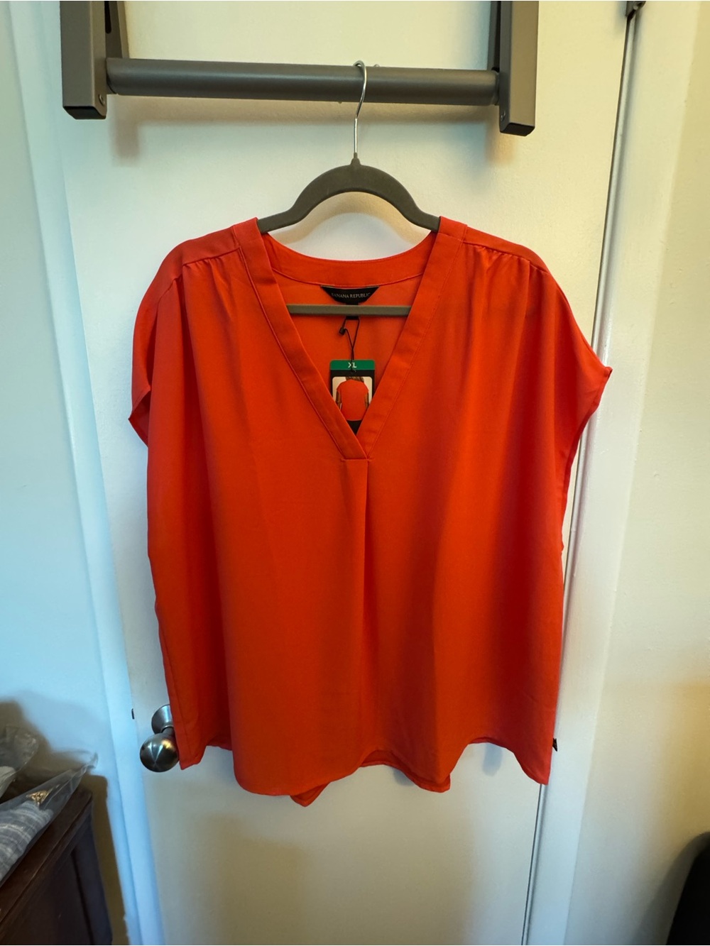 Banana Republic Bright Orange V-Neck Cap Sleeve Blouse